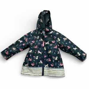 Kids Cat Print Raincoat - Navy and Pink size 3T